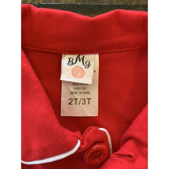 Toddler Girls Red & White Mia Belle Ruffled Pajama Set Sz 2T/3T - Picture 2 of 2